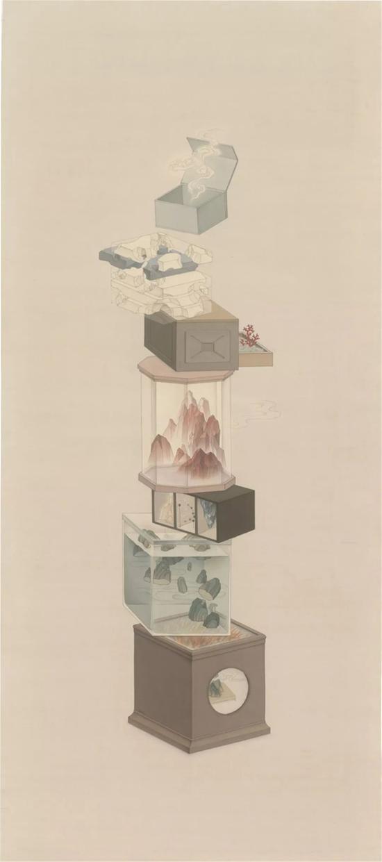 张小黎 中央美术学院硕士研究生,塔 140×63cm 绢本设色 2019