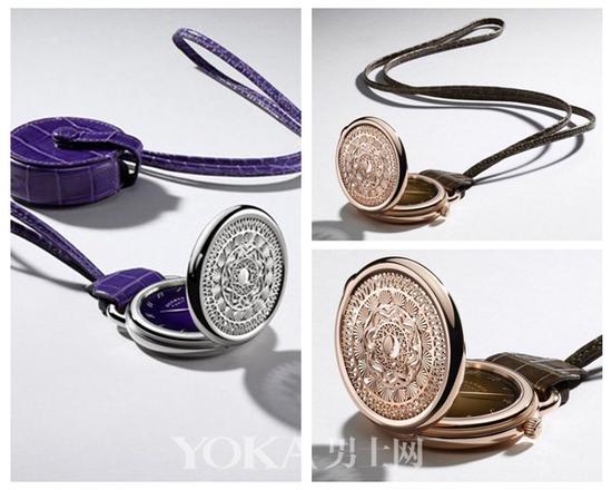 爱马仕Arceau Pocket Vagues et Coquillages 镂空金雕怀表