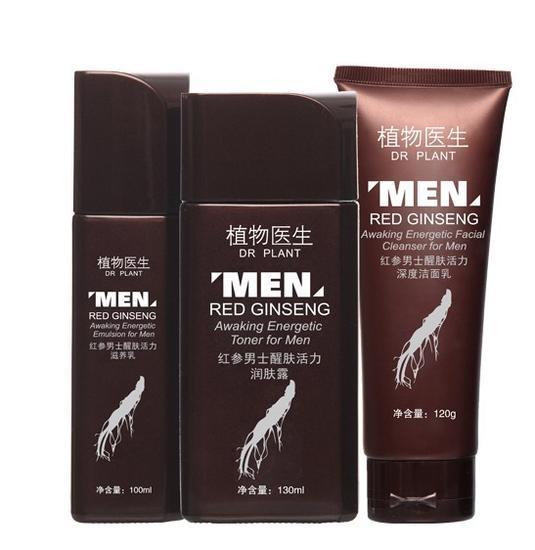 (示图顺序依次为左起:红参男士醒肤活力洁面乳、润肤露、滋养乳)