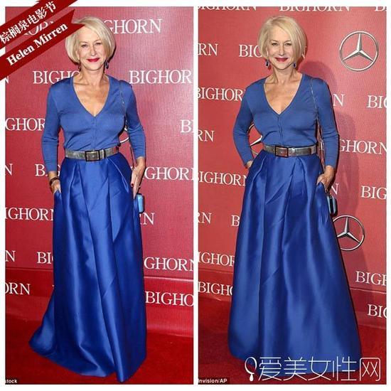 Dame Helen Mirren蓝色长裙亮相