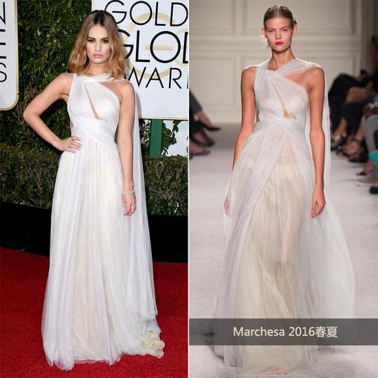 Lily James身着Marchesa 2016春夏系列礼服