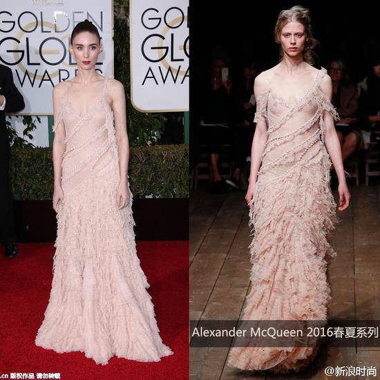 Rooney Mara身着Alexander McQueen身着2016春夏系列