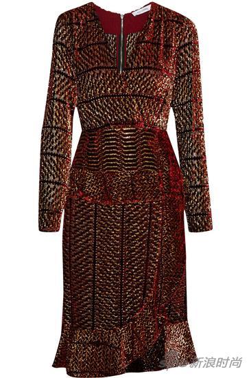 Altuzarra 荷叶边金属感烧花乔其纱连衣裙