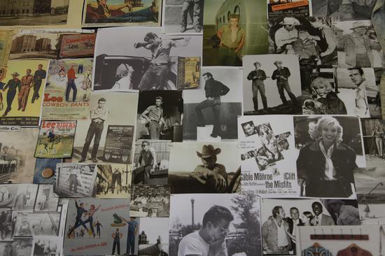 Vintage Showroom墙上贴着梦露、马兰·白兰度以及James Dean穿着Lee牛仔单品的历史图片