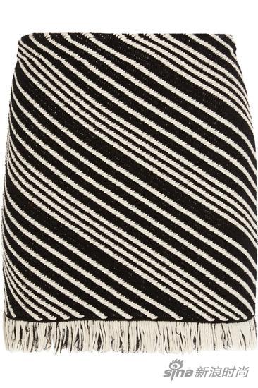 Sonia Rykiel 流苏条纹棉质混纺迷你半身裙