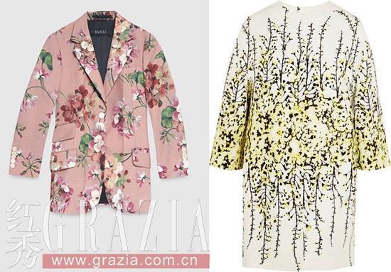 左:Gucci天竺葵印花羊毛夹克 右:Giambattista Valli印花外套