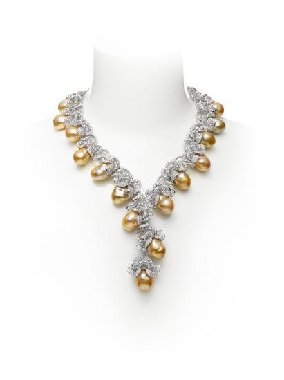 MIKIMOTO 18K金色南洋珍珠项链配钻石
