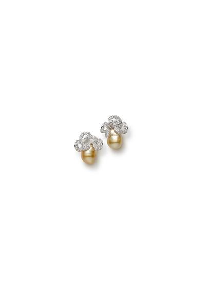 MIKIMOTO18K金色南洋珍珠耳环配钻石
