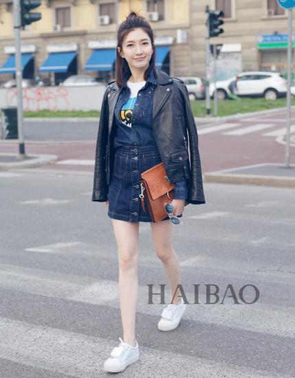 江疏影皮衣Look