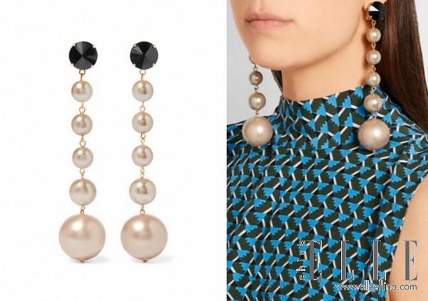 Marni:水晶、人造珍珠金色夹扣式耳坠