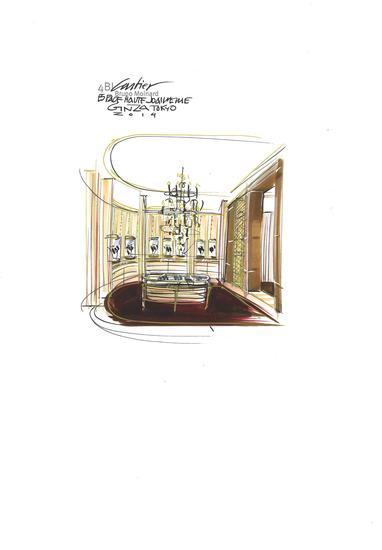 设计师Bruno Moinard为卡地亚银座精品店所绘制的设计图