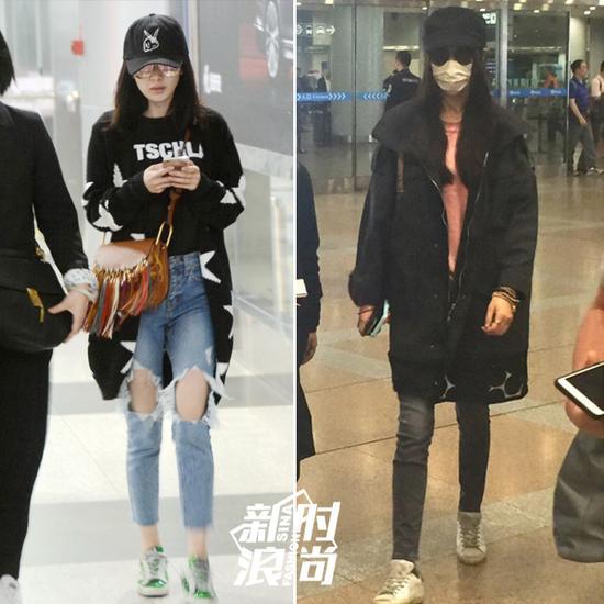 杨幂,唐嫣街拍穿小脏鞋