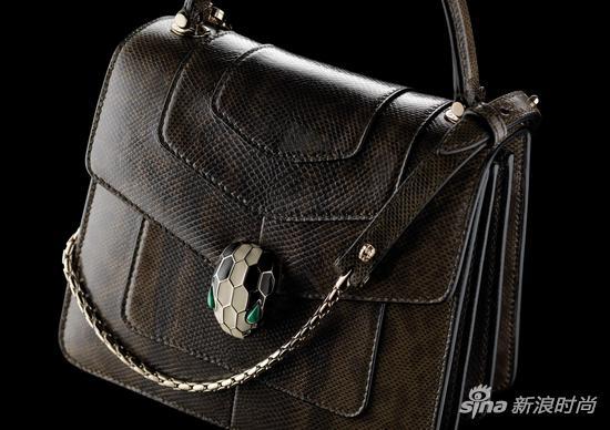 Serpenti Forever系列常春藤碧玺色水蛇皮翻盖肩包
