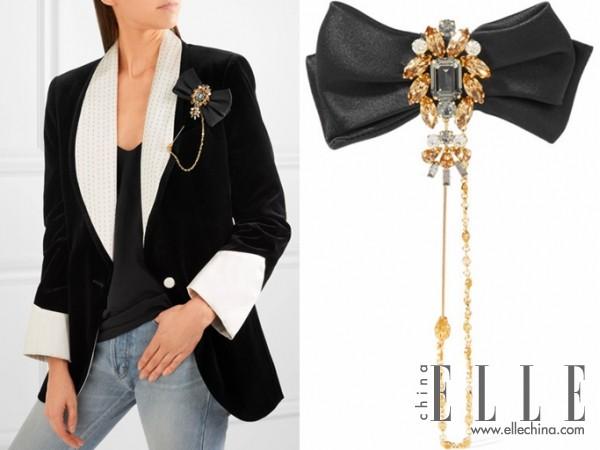 DOLCE & GABBANA 缎布、施华洛世奇水晶、金色胸针 参考价格:$913