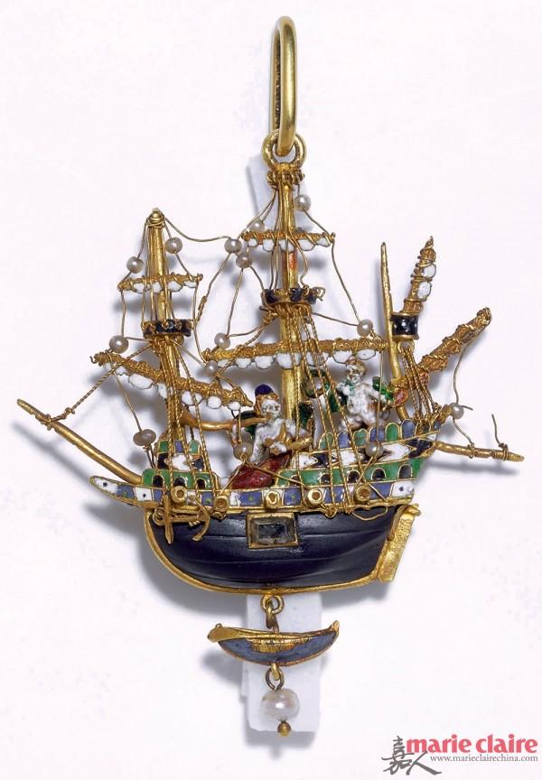 Ship船 “船上的邱比特”吊坠,1580 年