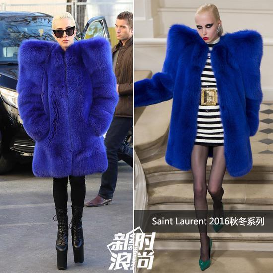 Lady Gaga穿Saint Laurent皮草