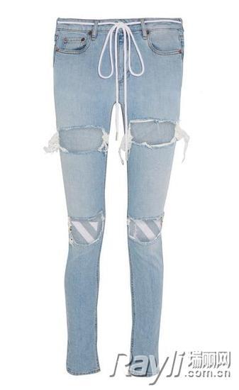 OFF-WHITE 刺绣仿旧中腰紧身牛仔裤 海淘参考价格$532