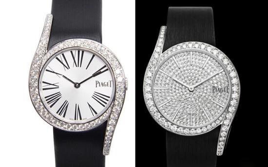 伯爵(Piaget) LIMELIGHT系列女士石英表。官价左边18万左右,右边全镶钻将近42万。不管自己镶钻能省多少,这样真的不怕闪花眼么……