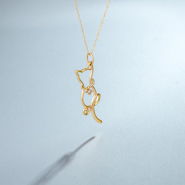 CIRCLE珠宝 10K黄金钻石小猫项链