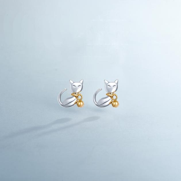 CIRCLE珠宝 白金黄金混搭小猫耳钉