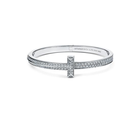 Tiffany & Co.蒂芙尼T1系列18K白金镶钻宽式手镯
