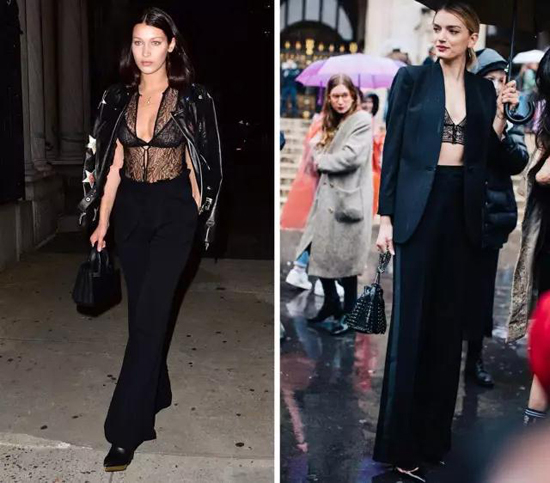 模特穿镂空透视装街拍