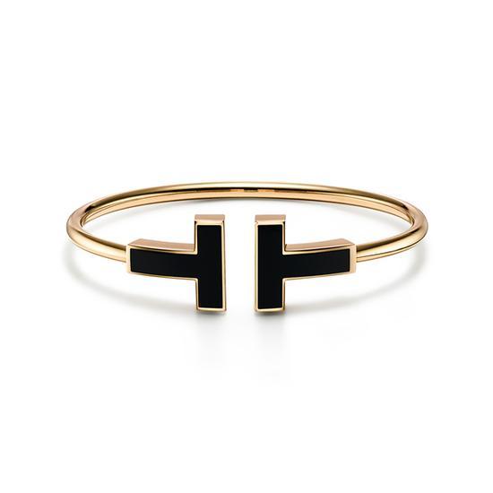 Tiffany&Co. 蒂芙尼T系列 T Color 18K黄金镶嵌黑色缟玛瑙手镯