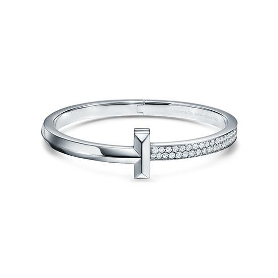 Tiffany&Co. 蒂芙尼 T1系列18K白金镶钻 宽式手镯