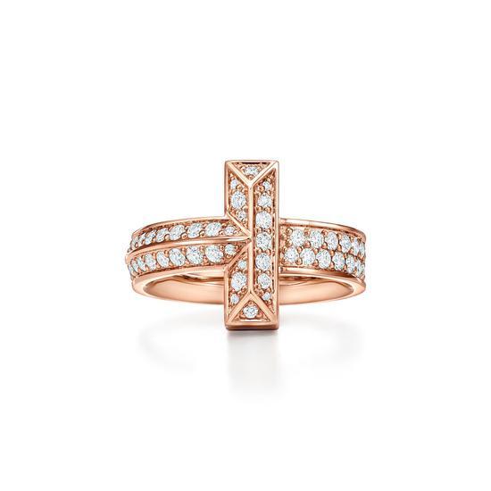 Tiffany&Co. 蒂芙尼 T1系列 18K玫瑰金 镶钻宽式戒指