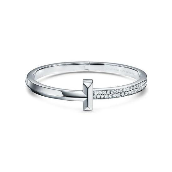 Tiffany & Co.蒂芙尼T1系列 18K白金镶钻宽式手镯