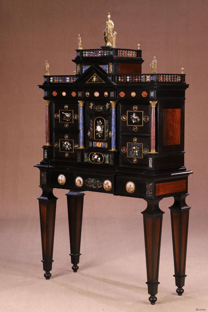 意大利佛罗伦萨1872年款臻品柜 硬彩石镶嵌 116x43x200