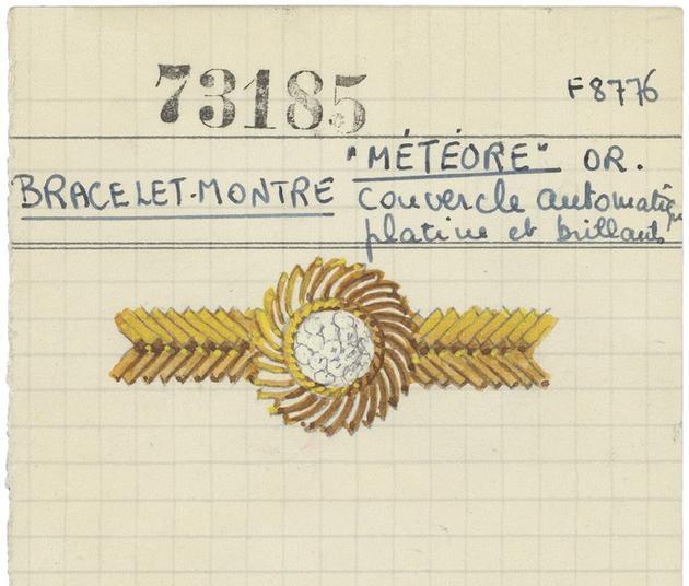Meteor secret腕表作品记录卡,1955年Van Cleef & Arpels梵克雅宝馆藏档案