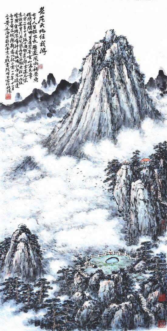 苍茫天地任我游, 69x136cm,2014年作,水墨设色