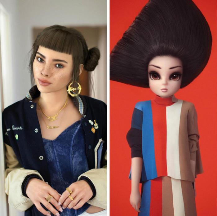 左:虚拟网红 Lil Miquela 右:虚拟网红 Noonoouri