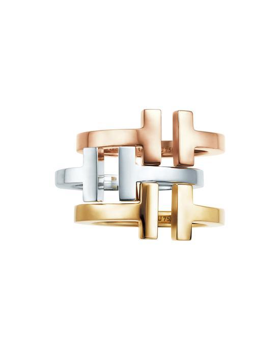 Tiffany&Co. 蒂芙尼T系列18K玫瑰金、白金及黄金戒指