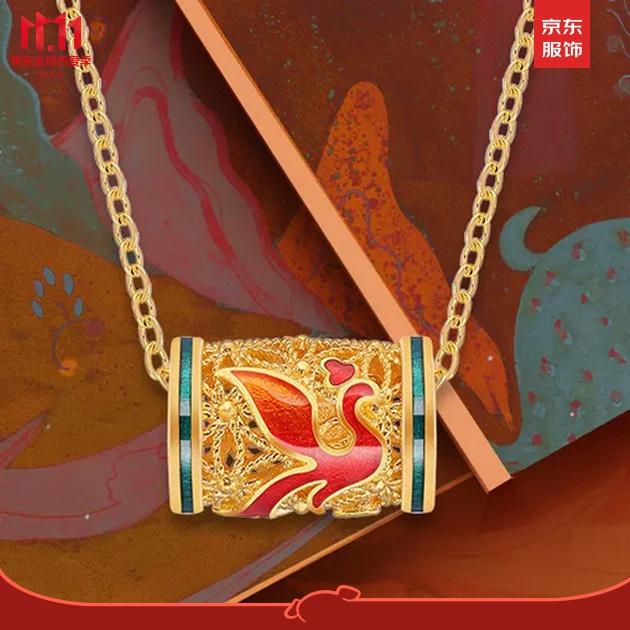 六桂福珠宝 · 福韵敦煌系列恋恋青鸟坠古法黄金999足金吊坠