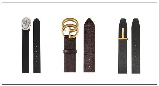 左起:PRADA logo 扣环腰带 ¥3350,GUCCI GG 扣环腰带 ¥3885,TOM FORD T 字腰带 ¥5228