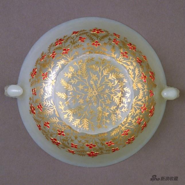 清代乾隆年间和阗白玉错金嵌宝石碗