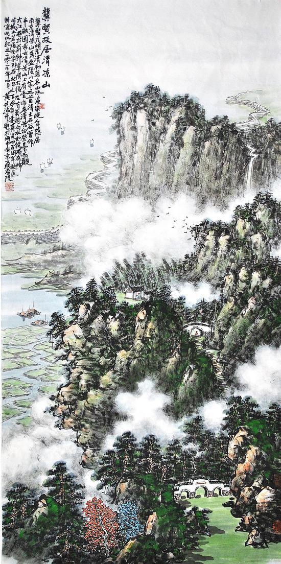 南京清凉山龚贤故居,68cmx136cm,2018年作