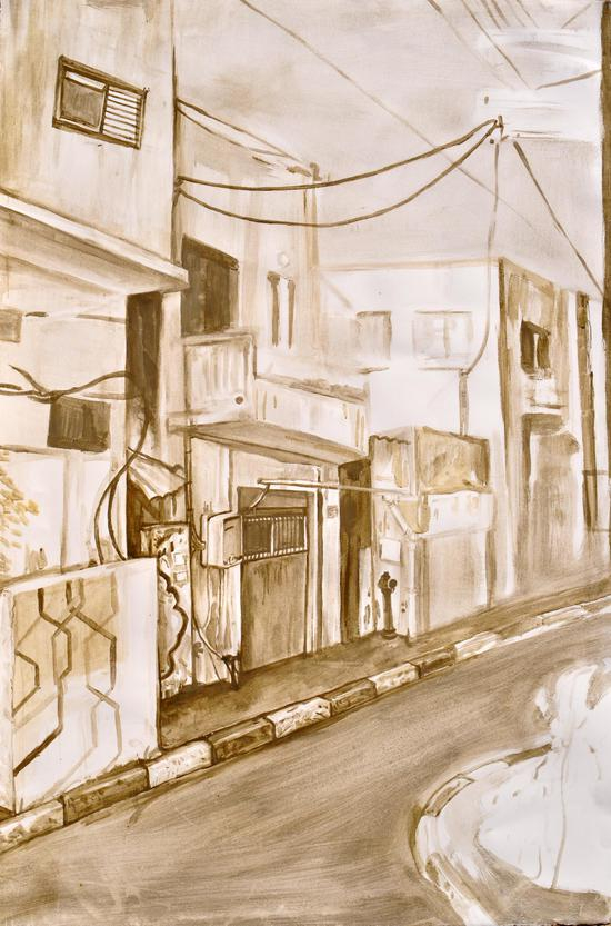 特拉维夫 19, 水泥蛋彩胶, 纸上茶叶汁 80×122cm 来自David Goss