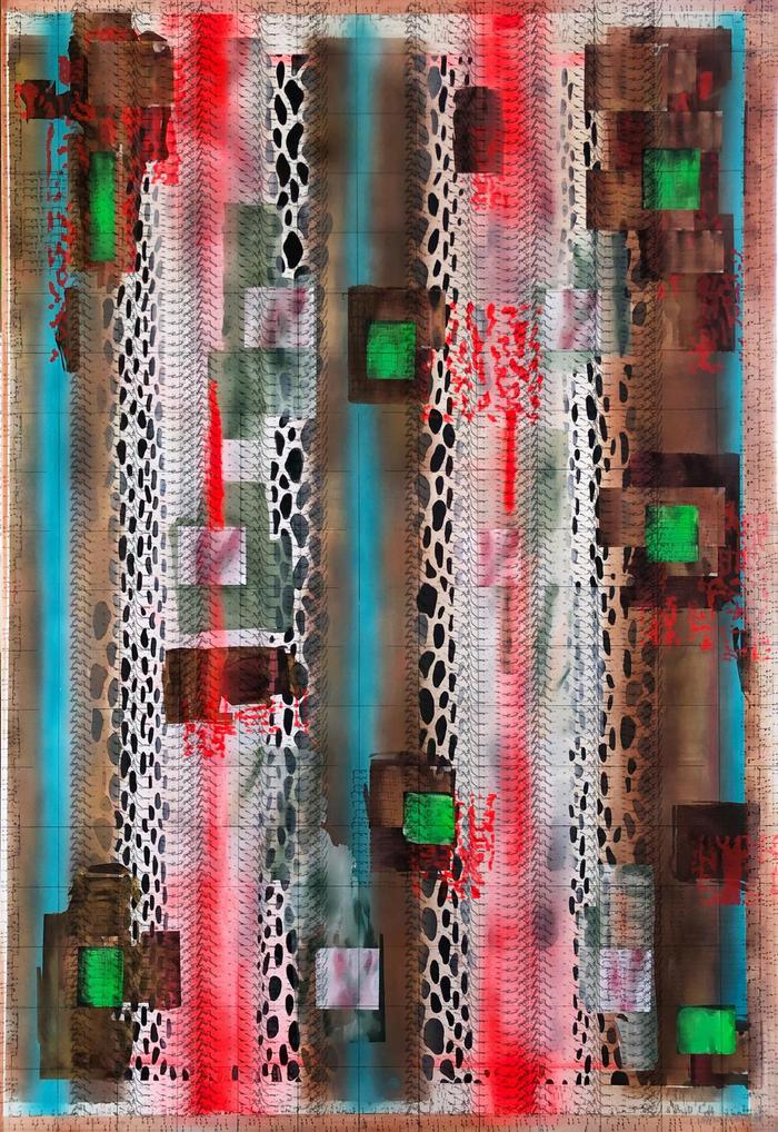 白乂乂《皱缩形态01》130X190cm 布面丙烯 喷枪 手持码印 2019