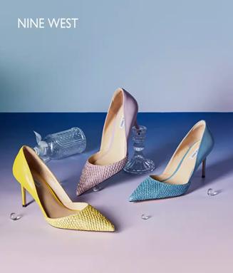 Nine West/玖熙高跟鞋女细跟2023年秋新款尖头鱼皮革优雅宴会女鞋