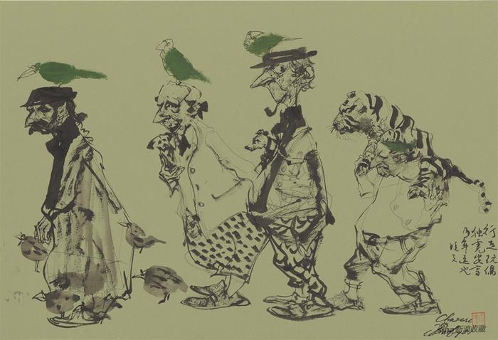绿鸟行色 纸本综合 38x55cm 2021