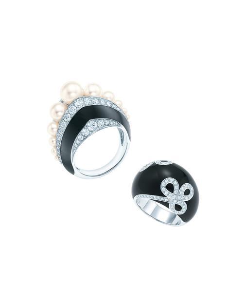 Tiffany & Co。蒂芙尼铂金镶嵌珍珠和钻石戒指