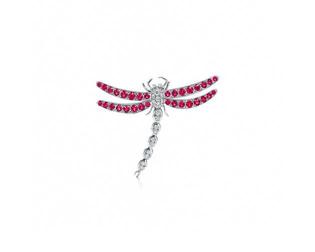 Tiffany & Co。 蒂芙尼Enchant系列铂金镶嵌红宝石和钻石中号蜻蜓胸针