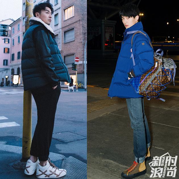两人的羽绒服造型街拍
