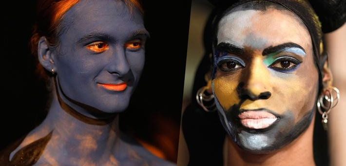 模特变身阿凡达 2018秋冬伦敦男装周后台妆容口味重