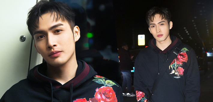 张彬彬启程米兰 印花卫衣帅气有型