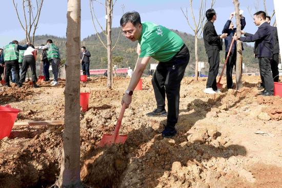 茅台集团董事长丁雄军参加新春植树，身穿运动服脚踏耐克鞋颇显年轻