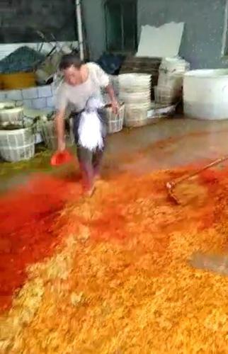图为榨菜工厂违规生产过程视频截图
